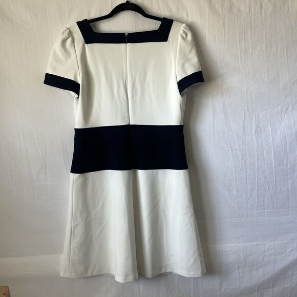 DKNY size 8 Colorblocked Zip front Fit & flare knee length dress Navy White - Picture 3 of 7